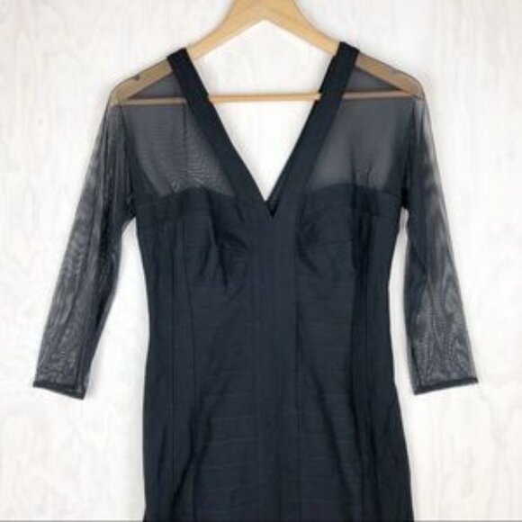 Tadashi Shoji Black Midi Dress with Sheer Sleeves - Picture 1 of 8